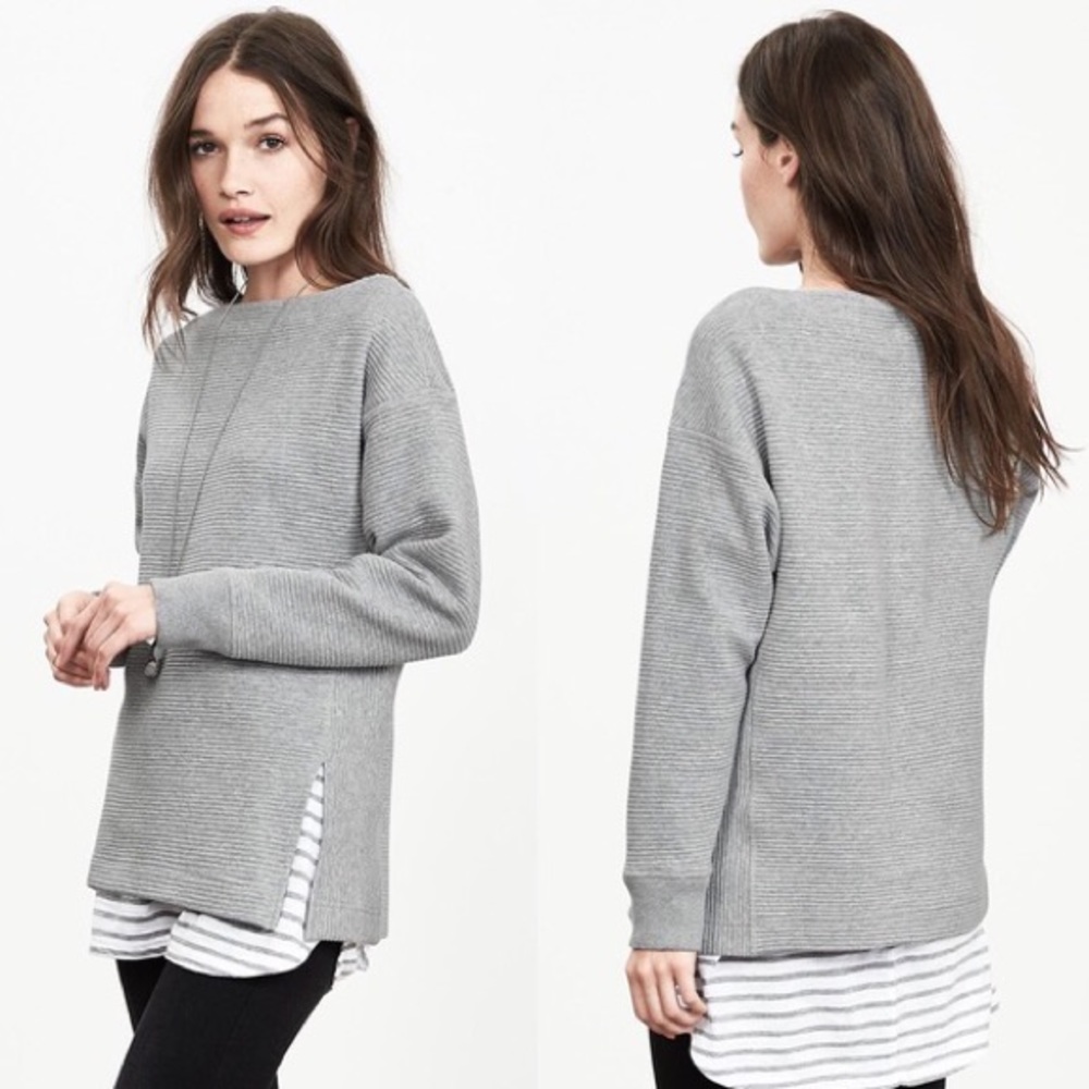 NWT Banana Republic Grey Ribbed Boatneck Pullover